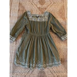 Madewell 100% cotton Olive Corduroy dress with floral embroidery detail SZ XL